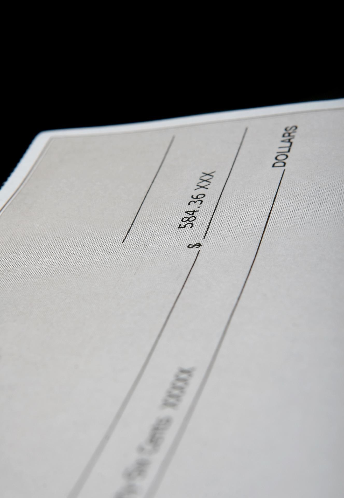 Close up of a payroll check